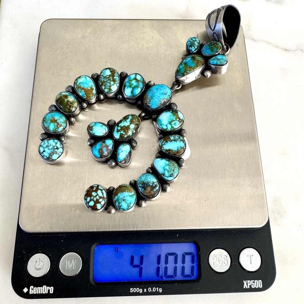 Navajo Naja Pendant Turquoise 4.5in‎ BIG Squash Blossom Signed Smith Native Amer - Picture 10 of 11